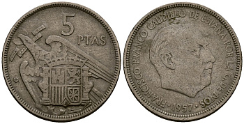 Испания 5 песет 1957 Франсиско Франко (1939-1975) KM 786 медно-никель 4176-444