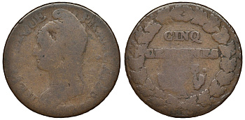 Франция 5 сантимов 1796 A, директория (1795-1799), AN 5 KM 635.1 бронза 4123-236