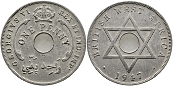 Британская Западная Африка 1 пенни 1947 Георг VI (1937-1952) KM 19 медно-никель 1523-523
