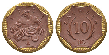 Саксония 10 марок 1921 Men18 27868 фарфор 00-00