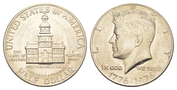 США 1/2 доллара (50 центов) 1976 200 лет независимости, Джон Кеннеди KM 205 медь плакированная медно-никелем aUNC 4545-112