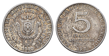 Бурунди 5 франков 1980 KM 20 алюминий 210-1041