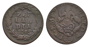 Голландская республика, Зеландия 1 дуит 1689 KM 55 медь 4649-741