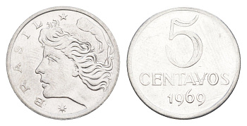 Бразилия 5 сентаво 1969 KM 577.2 нержавеющая сталь UNC 4644-417