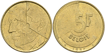 Бельгия 5 франков 1987 Belgie KM 164 латунь алюминиевая бронза    4592-1232