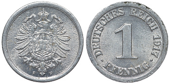 Германия 1 пфенниг 1917 F KM 24, J. 300, Weege 2 алюминий 4118-957
