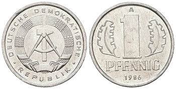 ГДР 1 пфенниг 1986 A KM 8.2 алюминий 201-636
