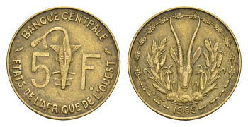 Западная Африка (BCEAO) 5 франков 1965 Центральный банк государств Западной Африки KM 2a медь алюминий никель 4643-738