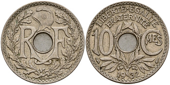 Франция 10 сантимов 1932 KM 866a медно-никель 4187-951