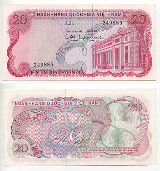 ЮЖНЫЙ ВЬЕТНАМ 20 ДОНГОВ 1969 Pick 24а бумага UNC (ПРЕСС) 7203-37-1