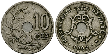 Бельгия 10 сантимов 1902 Belgie KM 49 медно-никель 4172-1057