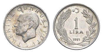 Турция 1 лира 1981 Кемаль Ататюрк KM 943 алюминий 4649-722