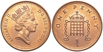 Великобритания 1 пенни 1993 Елизавета II (1952-2022) KM 935a, Spink 4391 (B4) сталь плакированная медью 117-132