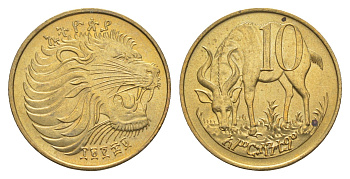 Эфиопия 10 сантимов 1977 EE 1969 KM 45 латунь UNC 4652-913