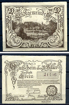 Грайн (Австрия) 20 геллеров 1920 бумага aUNC 7556-36-2-1