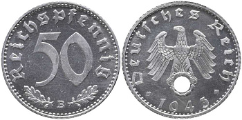 Германия 50 рейхспфеннигов 1943 B J. 372, KM 96 алюминий PROOF 00-000-00