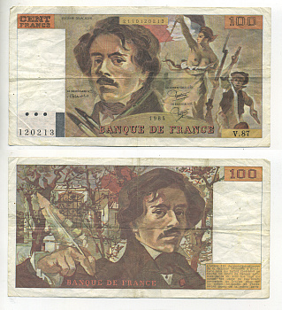 ФРАНЦИЯ 100 ФРАНКОВ 1984 Pick 154b бумага 7552-12-1