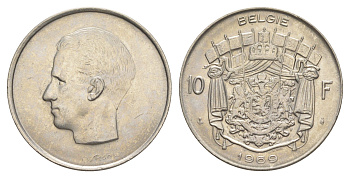 Бельгия 10 франков 1969 Belgie, Бодуэн I (1951-1993) KM 156 никель 4538-1046