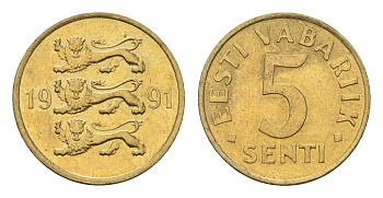 Эстония 5 сентов 1991 KM 21 латунь UNC 4701-1163