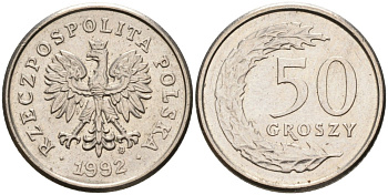 Польша 50 грошей 1992 MW KM 281, Parchimowicz 706c медно-никель 86-526