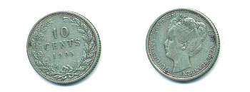 НИДЕРЛАНДЫ 10 ЦЕНТОВ 1905 KM 1326 серебро 84-929