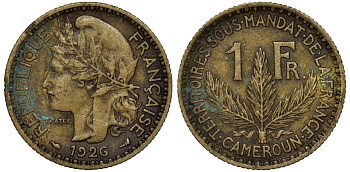 Французский Камерун 1 франк 1926 (а), монетный двор Париж KM 2 алюминиевая бронза 72-851