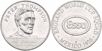 МЕКСИКА ЖЕТОН СПОРТИВНЫЙ 1970 PETER TOMPSON, АНГЛИЙСКИЙ КУБОК ЧЕМПИОНОВ, ГУРТ РУБЧАТЫЙ, ESSO алюминий 4544-827