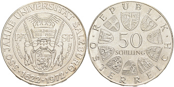 Австрия 50 шиллингов 1972 350 лет образования Университета Зальцбурга KM 2913 серебро aUNC 4557-325