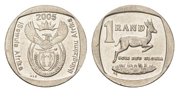 ЮАР 1 ранд 2005 KM 295 медь плакированная никелем 4627-435