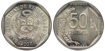 Перу 50 сентимо 2007 KM 307.4 медно-никель aUNC 4605-317
