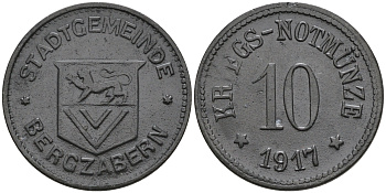 Бергцаберн 10 пфеннигов 1917 Funck 37.2, Men05 1804.2, Men18 2333.2 цинк     75-1663