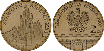 Польша 2 злотых 2007 MW, серия польские города, Старгард-Щециньски (Stargard Szczecinski) KM 613 нордик UNC 4676-453