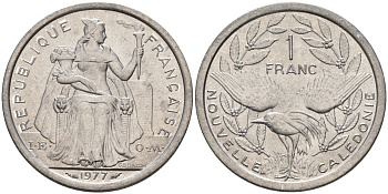Французская Новая Каледония 1 франк 1977 KM 10 алюминий 4153-647