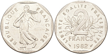 Франция 2 франка 1982 сеятель KM 942.1, Le Franc 272.6 никель UNC 4395-1014