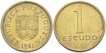 ПОРТУГАЛИЯ 1 ЭСКУДО 1981 KM 614 никель латунь 4516-417