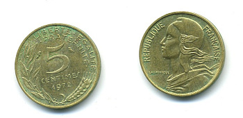 ФРАНЦИЯ 5 САНТИМОВ 1972 ТИП MARIANNE KM 933 медь алюминий никель 84-1534