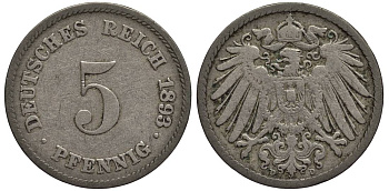 ГЕРМАНИЯ 5 ПФЕННИГОВ 1893 D KM 11, Jager 12, Weege 6 медно-никель 4547-334