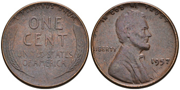 США 1 цент 1957 Линкольн KM А132 медь цинк 4564-263
