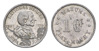 США игровой жетон 10 Mazuma Play Money ND Джон Пол Джонс, диаметр 16,25 мм, вес 0,4 гр алюминий 4651-1244