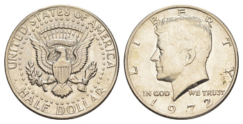 США 1/2 доллара (50 центов) 1972 Джон Кеннеди KM 202b медь плакированная медно-никелем aUNC 4140-342