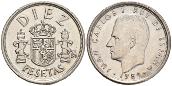 ИСПАНИЯ 10 ПЕСЕТ 1984 KM 827 медно-никель 192-837