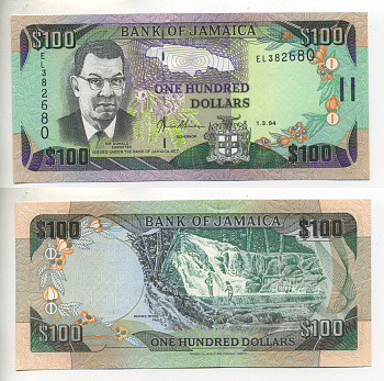 ЯМАЙКА 100 ДОЛЛАРОВ 1994 1 МАРТА 1994, СЭР ДОНАЛЬД СЕНГСТЕР, ПОДПИСЬ 12 Pick 76а бумага UNC (ПРЕСС) 7551-19-1-1