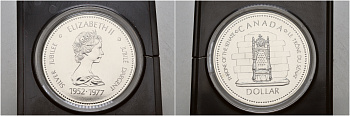 Канада 1 доллар 1977 25 лет вступлению на престол Королевы Елизаветы II KM 118 серебро UNC 5-6-3-39