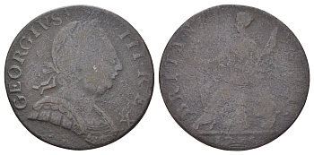 Великобритания 1/2 пенни 1770-1775 Георг III (1760-1820) KM 601, Spink 3774 медь 4707-913