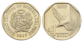 Перу 1 новый соль 2017 Фауна Перу - Очковый медведь KM 403 медь цинк никель UNC 3334-634
