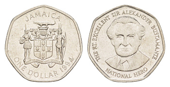 Ямайка 1 доллар 1994 Александр Бустаманте KM 164 сталь плакированная никелем UNC 4651-152