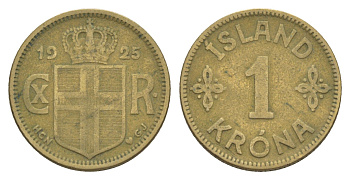 Исландия 1 крона 1925 KM 3 алюминиевая бронза 4646-946