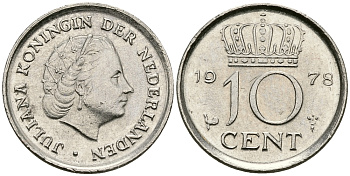 Нидерланды 10 центов 1978 Юлиана (1948-1980) КМ 182 никель 96-459