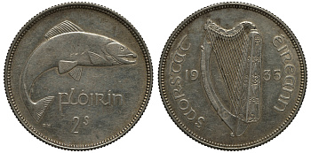 Ирландия 1 флорин 1935 лосось KM 7 серебро 272-1723