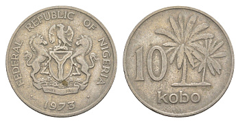 Нигерия 10 кобо 1973 пальмы KM 10.1 медно-никель 4649-658
